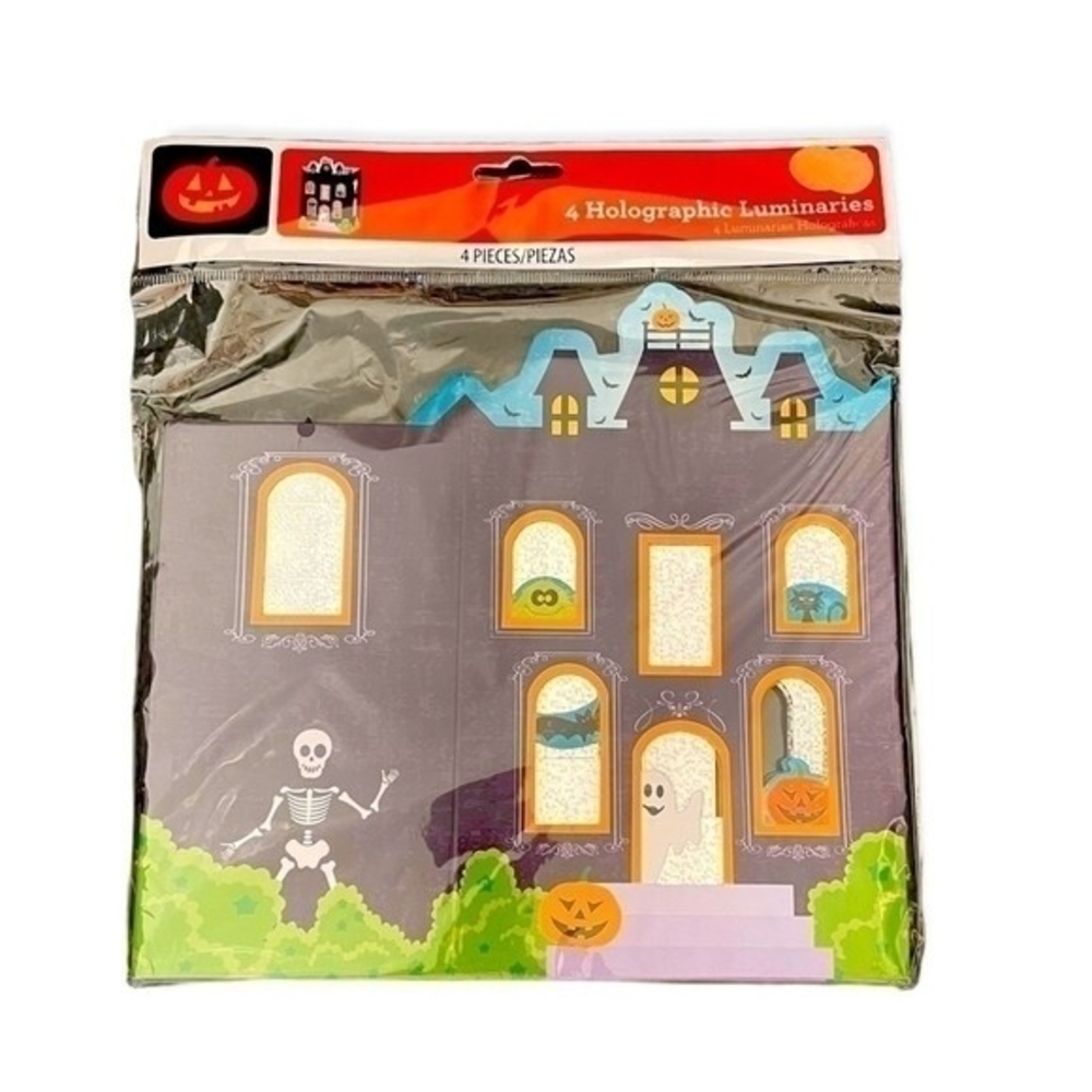 Set of 4 Haunted House Holographic Luminaries Halloween Decorations NIB - Picture 3 of 4